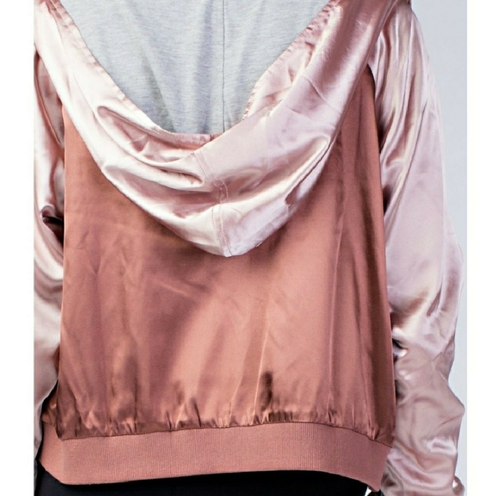Rose Gold Bomber Hoodie Jacket - Picture 3 of 3